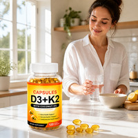 Capsules de Vitamine D3 K2 en Gélules Molles 5000 UI à l'Huile de Coco pour les Os, l'Immunité et le Cœur, 120 Unités MK7