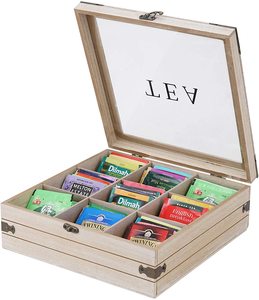 Custom LOGO Wooden Tea Gift Box Partitions Pine Box With With Hinged Lid