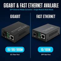 Convertisseur de média FTTH FTTB 10/100/1000M SFP Gigabit Fast Ethernet Fibre vers RJ45 Monomode Double Fibre SC 20KM Négociation Automatique