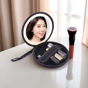 Boîte de rangement de maquillage compacte à trois couleurs avec miroir lumineux Boîte de courtoisie ronde avec poignée US Local Shipping - Product Image 1