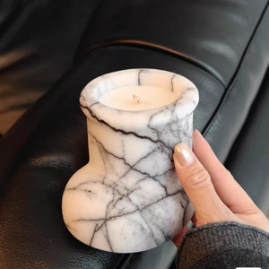 Porte-bougie en marbre naturel de luxe, forme irrégulière unique, pot à bougie pour la décoration de la maison, conteneur pour bougie d'aromathérapie - Product Image 4