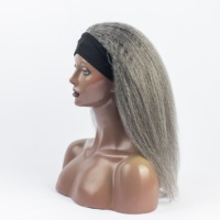 Gris Kinky Straight Bandeau Perruques de Cheveux Humains Pour Les Femmes Noires 12A Sel et Poivre Perruque de Cheveux Humains
