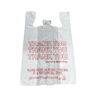 Sacs en polyéthylène haute densité (HDPE) blancs personnalisés OEM avec inscription « Merci » et « Bonne journée », réutilisables et recyclables, pour la livraison de repas à emporter