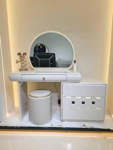 Modern <b>Makeup</b> Vanity Table with Lighted <b>Mirror</b> and Storage Drawers for Bedroom Furniture - Product Image 2