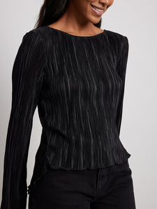 <span class=keywords><strong>Camisa</strong></span> plisada para mujer Europa <span class=keywords><strong>y</strong></span> América 2025 Verano Elegante Temperamento Slim Fit Trompeta Mangas Correa trasera <span class=keywords><strong>Camisa</strong></span> <span class=keywords><strong>corta</strong></span> - Product Image 4