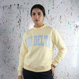 Tri Delta Crew Neck Sweatshirt <b>Men</b> 100% Cotton Knitted Regular Fit Casual Light Yellow Letter Print Front URBAN PRODUCTIONS - Product Image 1