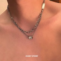 Nouveau collier unisexe à double rangs de perles ornées de strass, porte-bonheur ; Chaîne tendance style hip-hop, sensation premium
