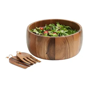 Wooden Deep Salad Serving Set Handmade Wooden Bowl Rustic Serveware Farmhouse Style Natural Shallow Organic Table Setting