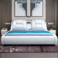 Intelligentes Lederbett nach Maß, Doppelbett/Queensize-Tatami-Bett, modern, multifunktional, luxuriös, mit Lautsprecher und Massagefunktion, hohe Qualität