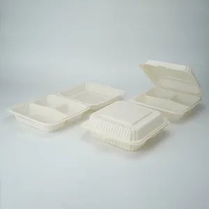 1200ml Récipient à emporter Rectangle Boîtes à lunch blanc laiteux Biodégradable Écologique Amidon de maïs Boîte à bento chic