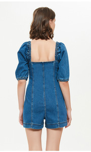 Monos de Jean con manga abombada para <span class=keywords><strong>mujer</strong></span>, pantalones cortos, ropa de <span class=keywords><strong>mujer</strong></span>, pantalones <span class=keywords><strong>vaqueros</strong></span>, ropa de tela vaquera, traje de gato con manga de burbuja - Product Image 4