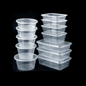 BPA-free PP clear square and round takeaway plastic lunch food containers suitable for microwave ovens