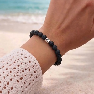 Pulseras Elásticas de Cuentas de Piedra Volcánica Natural de 8mm, Pulseras con Dijes de Signos Zodiacales de Cuentas de Roca Volcánica Negra, Venta al por Mayor - Product Image 2