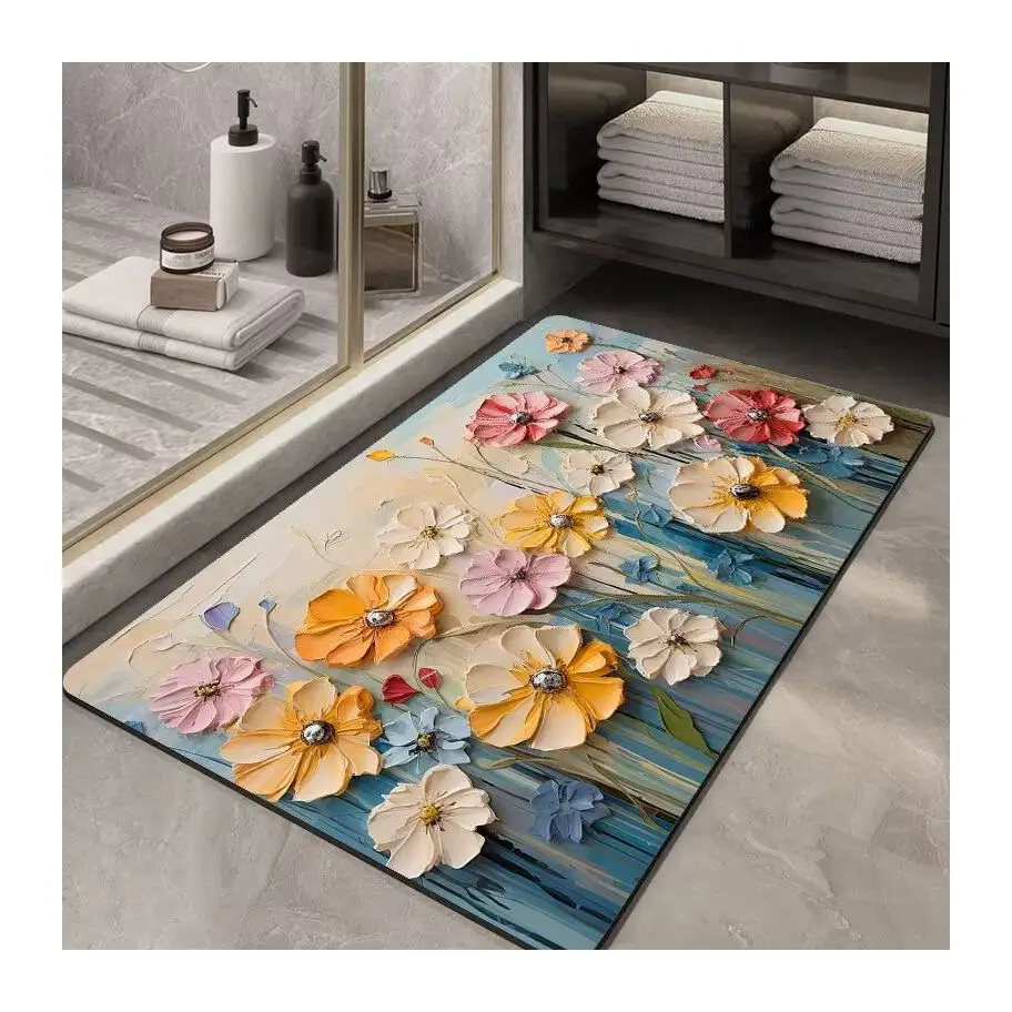 Factory Cheap Morandi Floor Mat Bathroom Washable Pads Water Absorbent TPR Bathroom Area Rugs Eco-friendly Non-Slip Foot Carpets