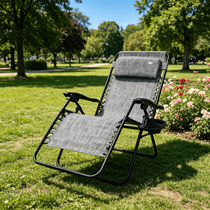 Silla de Exterior <span class=keywords><strong>Plegable</strong></span> Extra Grande y Resistente con Portavasos, <span class=keywords><strong>Tumbona</strong></span> Reclinable con Marco de Acero Inoxidable, Silla de Gravedad Cero - Product Image 5