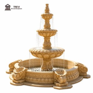 Fontaine à 3 niveaux en marbre beige TREVI - Sculptée à la main |   Resort Courtyard & Villa Estate Garden |   Sculpture paysagère d'extérieur - Product Image 3