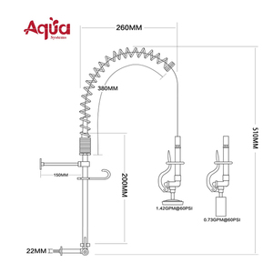 Wall <b>Mounted</b> Kitchen Sink Faucet Pull-Down Pre-Rinse Sprayer Commercial Grade for Hotel Restaurant Industries Bars - Product Image 1