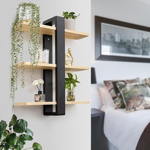 Wall Mounted Wood <b>Shelf</b> 3 Tier Natural Color Multi Purpose Storage For <b>Bedroom</b> Living Room - Product Image 1