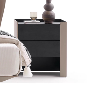 Ensemble de Chevets Modernes de Luxe Italiens en Bois Massif pour Chambre à Coucher, Chevet Français en Cuir Haut avec 2 Tiroirs <span class=keywords><strong>Bombay</strong></span> - Product Image 1