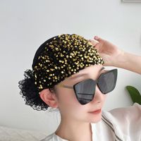 Chapeau Foulard Femme Adulte en Satin Brodé de Paillettes Rayé Tendance Quotidien Extérieur Automne Printemps Couvre-Cheveux Fleur