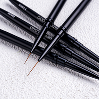 Ensemble de pinceaux professionnels pour nail art noir de haute qualité, personnalisés, ultra fins, pour liner, 5 pièces, 7/9/11/15/20 mm