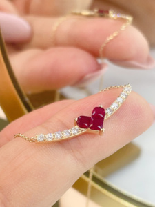 Xinfly 18K Gold Heart Cut <b>Ruby</b> Pendant <b>Necklace</b> Curved Row Diamond Setting Dainty Fine Jewelry Gift for Ladies Anniversary - Product Image 1