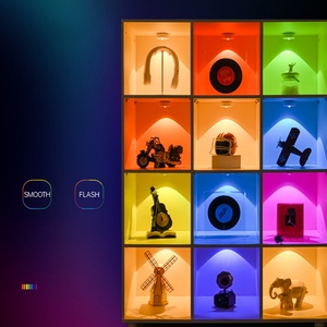 ไฟ LED ใต้ตู้แบบโมเดิร์น 500 มิลลิแอมป์ พร้อมรีโมทคอนโทรล RGB ไฟส่องแบบตาแมว สำหรับตู้โชว์ ตู้เสื้อผ้า ตู้เก็บของ โคมพลาสติก - Product Image 1