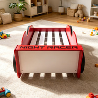 Red Race Car Shaped Eco-Friendly Daybed Modern Frame Wooden Boy Kids Car Bed with Storage