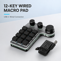 SIKAI 12 键 3 旋钮可编程宏键盘 USB-C 有线 RGB 迷你机械键盘快捷键键盘，用于编辑、办公、游戏