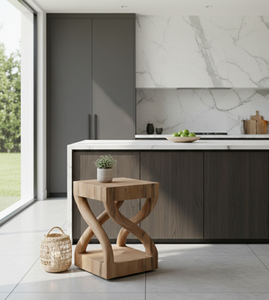 Tabouret en bois de Suar artisanal au design moderne, courbes sculpturales, grain naturel riche, siège polyvalent, table d'appoint pour hôtel et appartement - Product Image 4