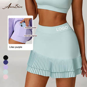 Falda Corta Deportiva de Tenis Color Nude de Cintura Alta con Faja Abdominal y Dobladillo Plisado con Leggings Integrados y Bolsillo Falda Pantalón para Golf - Product Image 1