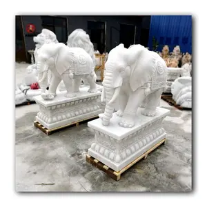 Large Carved Marble Elephant Statues