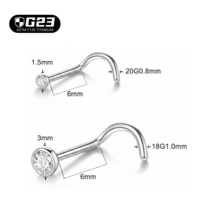 Kaishee ASTM F136 Titane Doré Zircon Cubique Piercing de Nez 20G Cristal pour Narine et Cartilage Bijou Corporel pour Femmes et Enfants