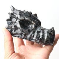 Tête de dragon en larkavite, artisanat en cristal naturel, crâne flash