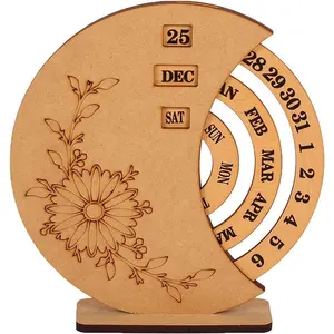 Calendario circolare perpetuo creativo Copllent calendario rotante decorazione da scrivania in legno