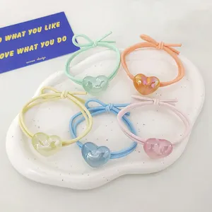 Free Samples 2024 New Arrivals Girls Kid Hair Accessories For School Sweet Colorful Heart High Elastic Hair Bands Rope Hair Ties