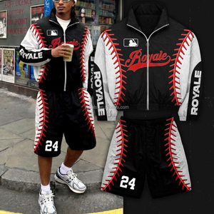 Custom Screen Print Windbreaker Casual Zip up <strong>Polyester</strong> Nylon Sweatsuit Streetwear <strong>Jogger</strong> Zip up Jacket Shorts Set for Men - Product Image 2