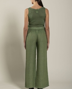 <span class=keywords><strong>Pantaloni</strong></span> a Gamba Larga per Donna in Puro <span class=keywords><strong>Lino</strong></span> Traspirante con Vita Media Elasticizzata, Tessuto Crespo, Stile Fronte Piatto, Produzione OEM Personalizzata - Product Image 2