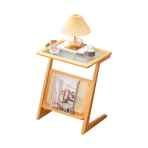 Simple Rattan Nightstand Frosted <b>Glass</b> Top Multifunction Bedroom <b>Side</b> <b>Table</b> For Bedside Use - Product Image 5
