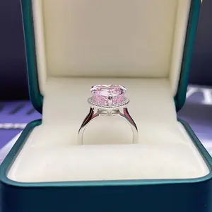 Anel de casamento de noivado de zircônia cúbica rosa joia de prata esterlina de luxo