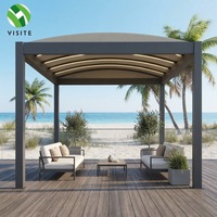 Pavillon en tissu à poutre courbée tendue, imperméable, auto-drainant, avec structure en aluminium, pour restaurant, sièges extérieurs