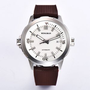 Montre automatique pour homme en cuir véritable, 10 ATM, verre saphir, acier inoxydable 316L, personnalisée, mouvement automatique 45 mm, argent - Product Image 3