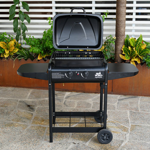Word Outdoor Gas Grill Double Burner <b>Smokeless</b> Trolley With Wheels For Backyard <b>BBQ</b> - Product Image 1