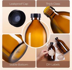 ขวดแก้วใสสีเหลืองอำพันขนาด 125 มล. 4 ออนซ์ สำหรับบรรจุยาแก้ไอ น้ำมันหอมระเหย ยาเหลวชนิดรับประทาน พร้อมฝาเกลียวอะลูมิเนียม พิมพ์สกรีนสีทอง - Product Image 4