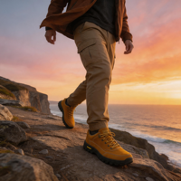 Chaussures de travail décontractées pour hommes, tige en cuir véritable, à lacets, antidérapantes, semelle extérieure en PVC résistante à l'usure, chaussures de marche en plein air 20260811-3