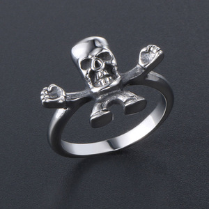 แหวนสแตนเลสทรงหัวกะโหลก SA400 เครื่องประดับสำหรับทุกเพศ ของขวัญ ดีไซน์โครงกระดูก โลหะสไตล์เรโทร - Product Image 3