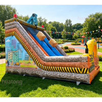 Toboggan gonflable commercial sur le thème de la construction pour enfants, toboggan gonflable pour la location d'événements