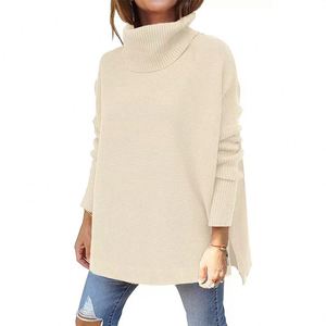 Plaine Women'chandails adulte décontracté automne printemps manches chauve-souris col roulé longue lâche tricoté femmes pull surdimensionné - Product Image 4