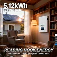 Baterai LiFePO4 48V 5kWh 51.2V 100Ah untuk Sistem Surya Hibrida yang Dipasang di Dinding