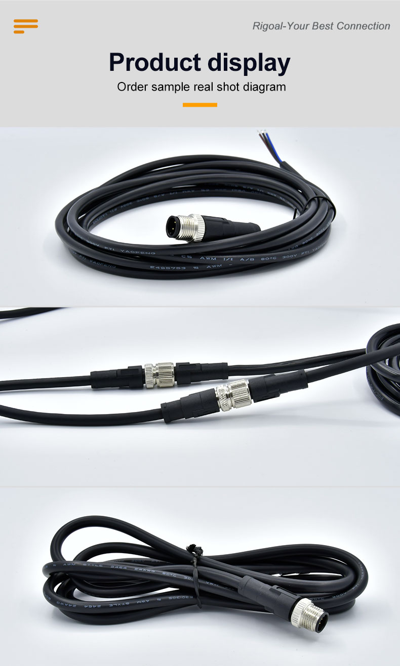 Male Female M12 Circular Waterproof Connector X Cording 5 Pin Cable Connector IP68